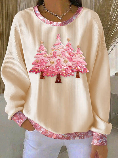 Women's Casual Pink Christmas Tree Sweatshirt