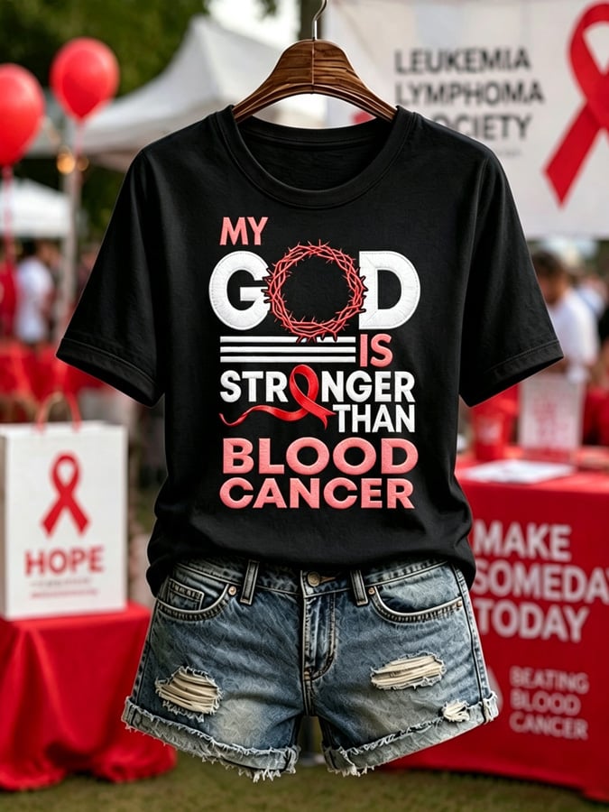 Women'S Blood Cancer Red Ribbon Health Awareness Round Neck T-Shirt