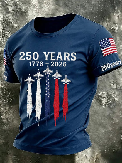 Men's USA 1776-2026 250th Anniversary Print Round Neck T-shirt