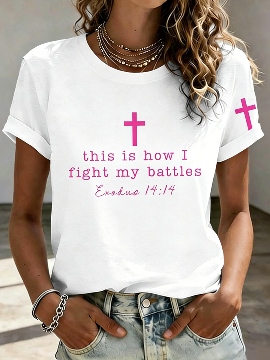 Pink Series Disease Health Awareness Public Welfare Printed Round Neck T-Shirt