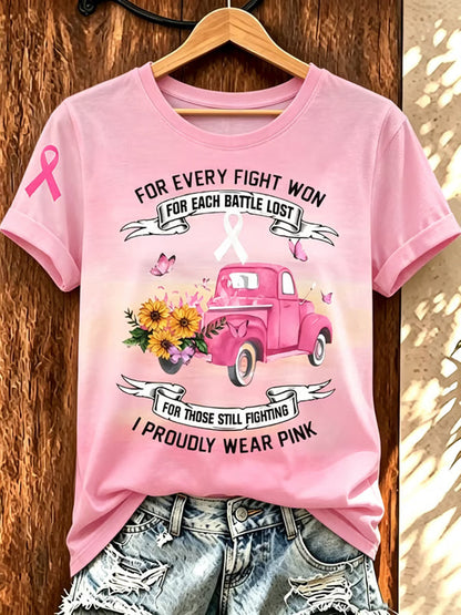 Women'S Pink Art Printed Casual T-Shirt
