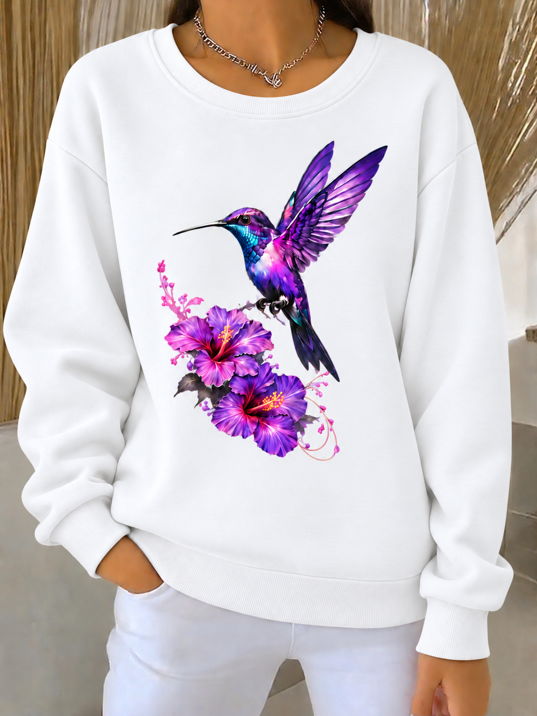Women's Purple Art Print Casual Sweatshirt