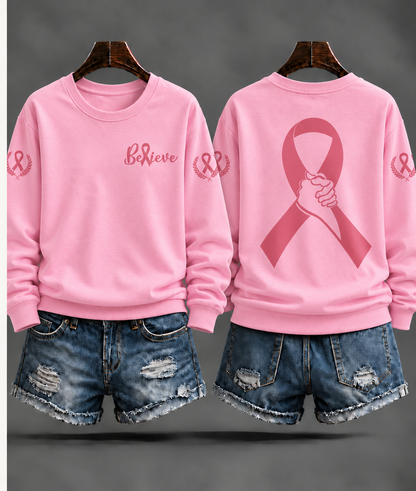 Women's"Believe"Breast Cancer Prevention and Awareness Casual Sweatshirt