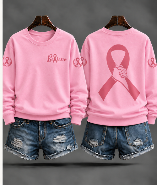 Women's"Believe"Breast Cancer Prevention and Awareness Casual Sweatshirt