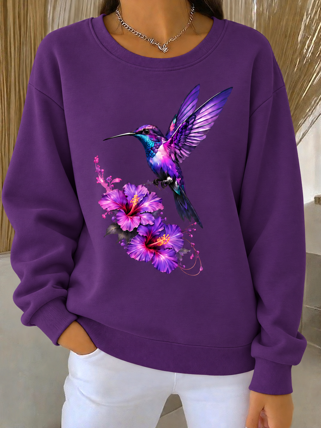 Women's Purple Art Print Casual Sweatshirt