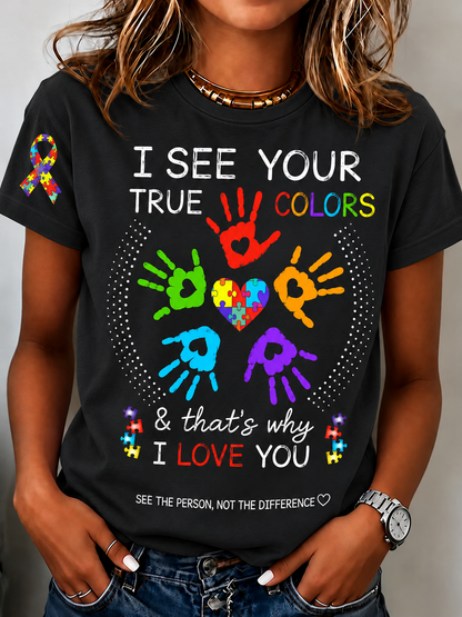 Women'S Casual Autism-Print Short-Sleeve T-Shirt
