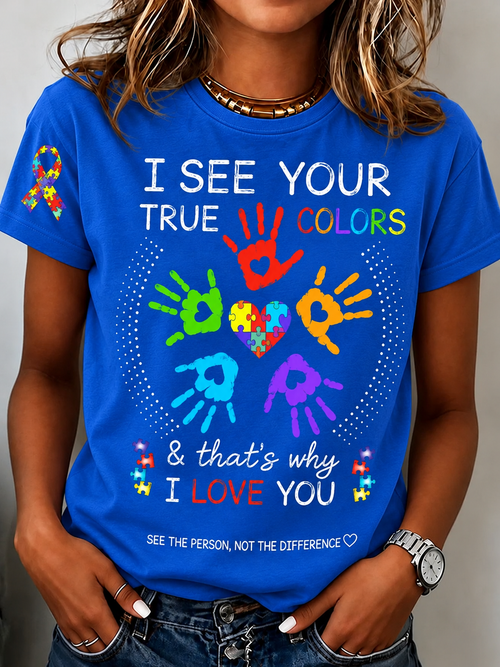 Women'S Casual Autism-Print Short-Sleeve T-Shirt