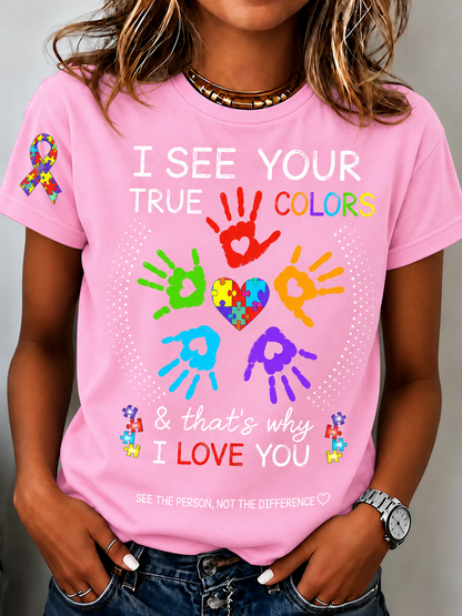 Women'S Casual Autism-Print Short-Sleeve T-Shirt