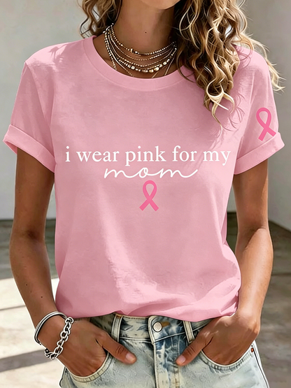 Pink Series Disease Health Awareness Public Welfare Printed Round Neck T-Shirt