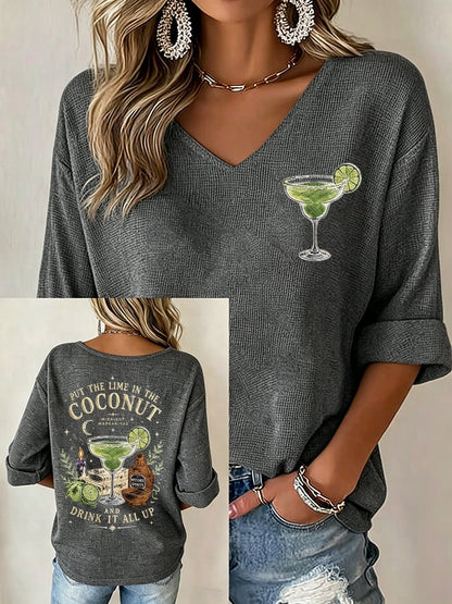 Women's Midnight Margaritas Print V Neck Top