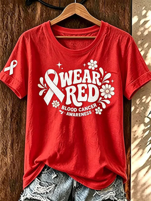 Women'S Disease Awareness Blood Cancer Round Neck Short Sleeved T-Shirt