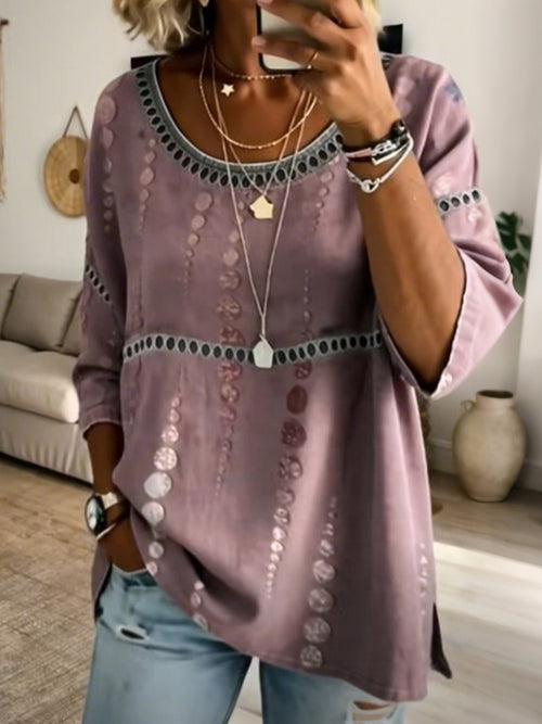 Women's Spring Pink Polka Dot Print Casual Top