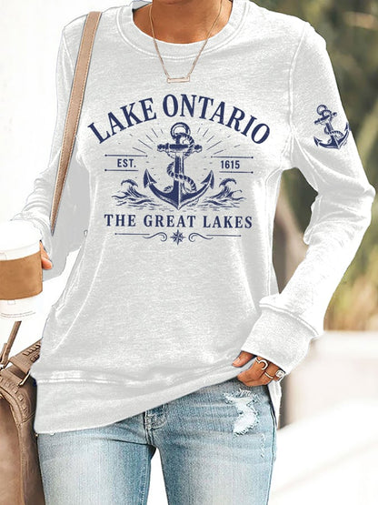 Retro Lake Ontario Est 1615 The Great Lakes Print Sweatshirt