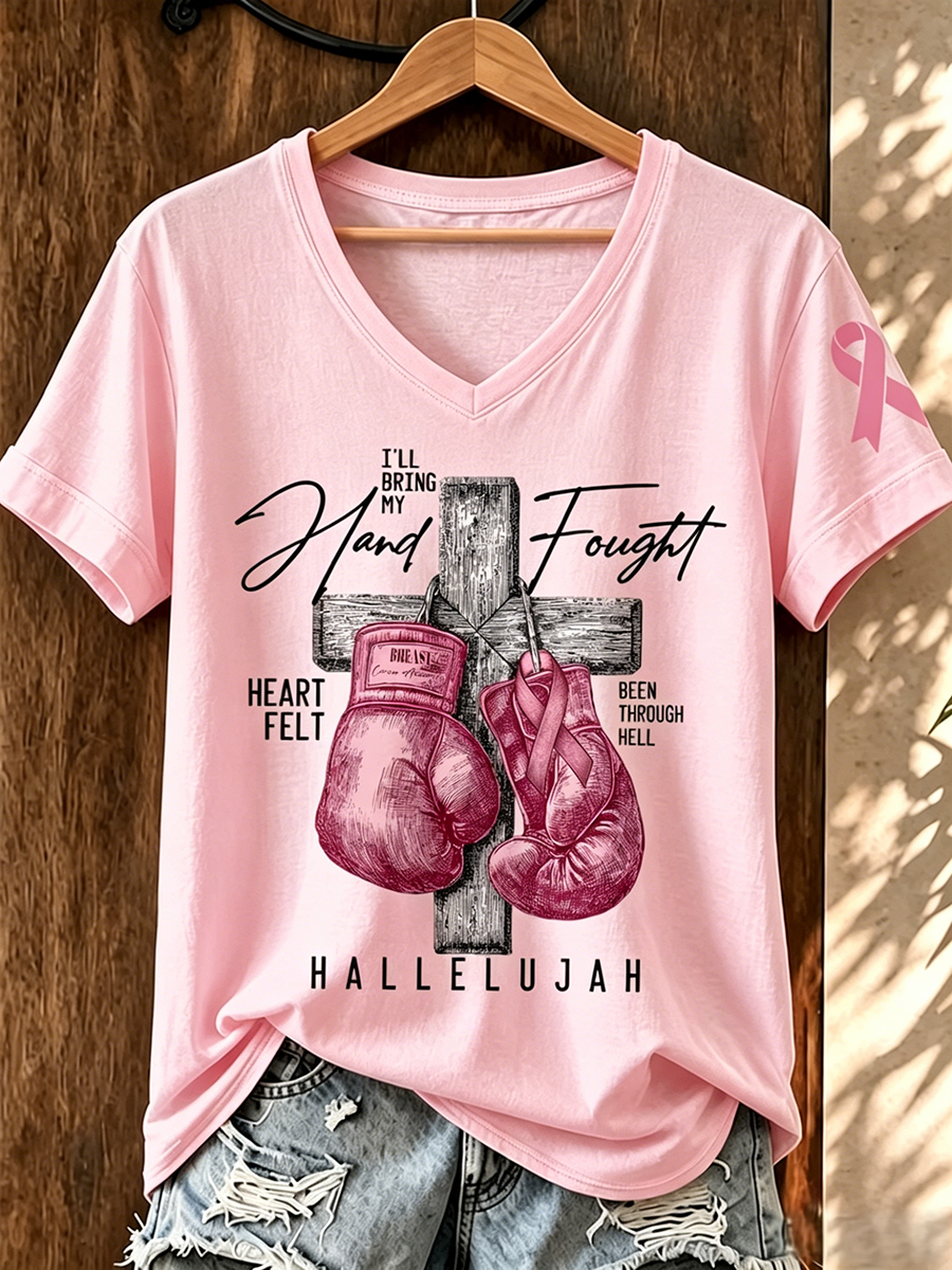 Pink Series Breast Cancer Public Welfare Slogan Printed Women'S Top