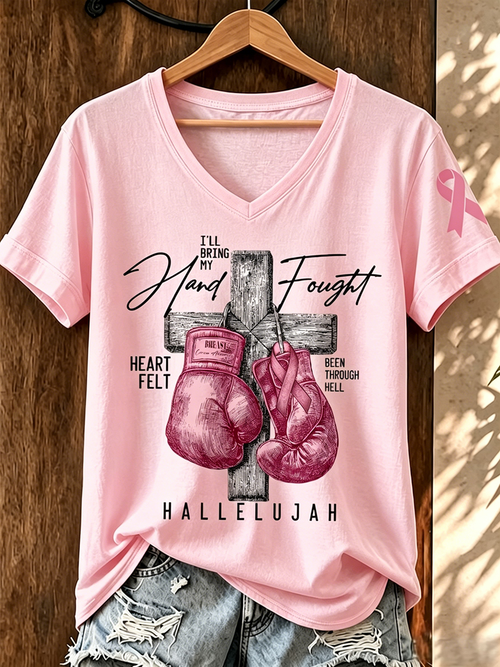 Pink Series Breast Cancer Public Welfare Slogan Printed Women'S Top