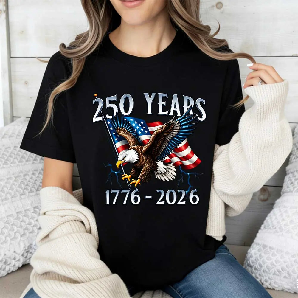Memorial Day T-shirt American Eagle Independence Day 250 Years 1776 2026 T-Shirt White Patriotic Flag And Bird Design For Celebrations And National Events