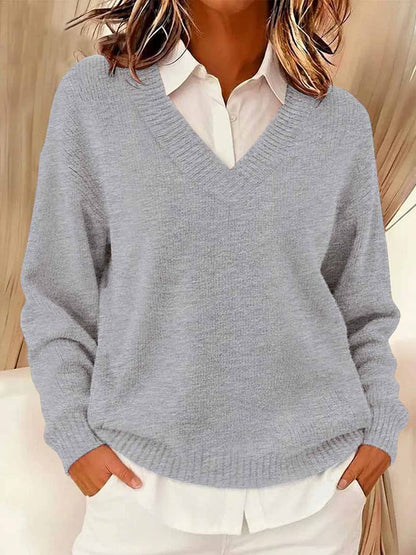 Women's Casual V-neck Long-sleeved Sweater