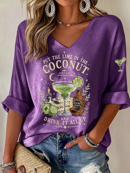 Women's Midnight Margaritas Print V Neck Top