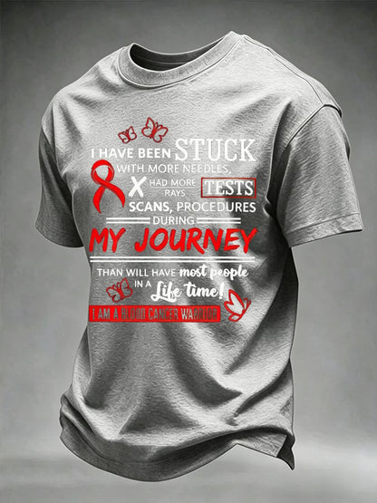 Men's Blood Cancer Red Ribbon Health Awareness Print Casual T-Shirt