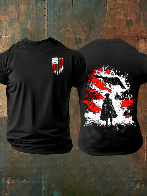 Men's Round-Neck 250 US Flag Print T-Shirt