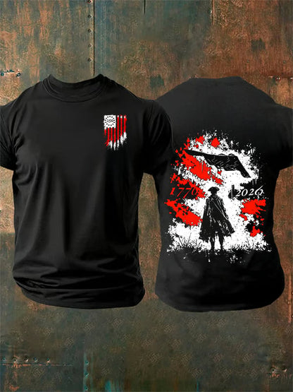 Men's Round-Neck 250 US Flag Print T-Shirt