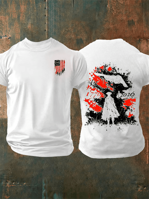Men's Round-Neck 250 US Flag Print T-Shirt