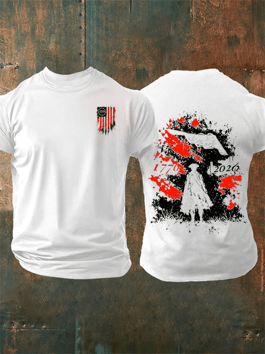 Men's Round-Neck 250 US Flag Print T-Shirt