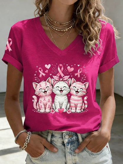 Women'S Breast Cancer Awareness Print Casual T-Shirt