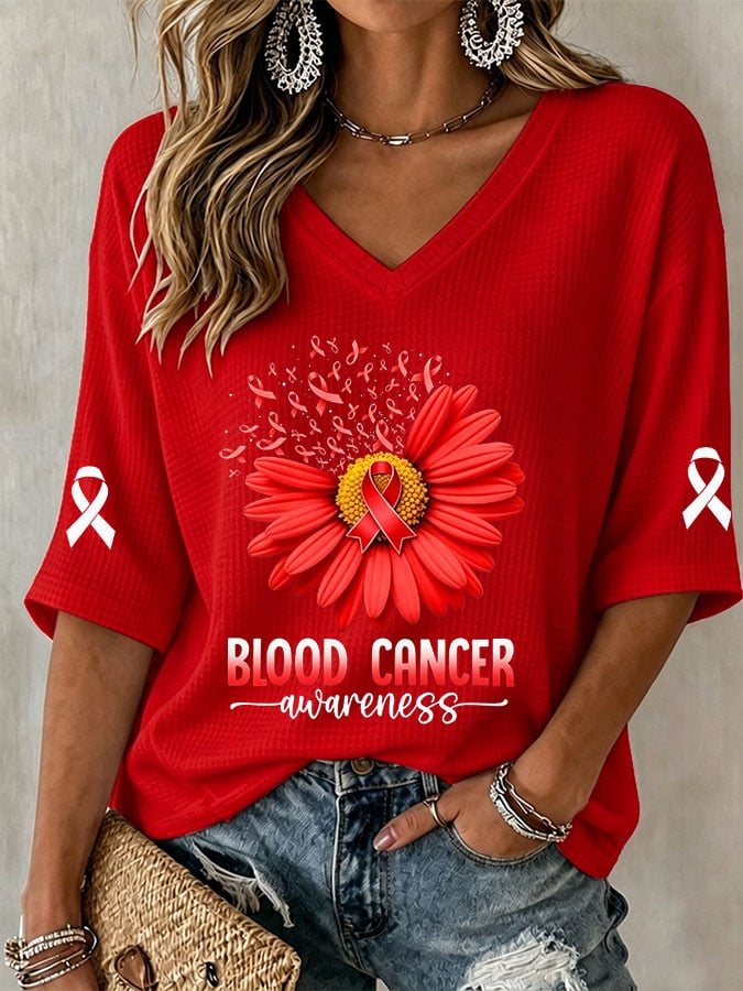 Women's Casual Printed Waffle Top