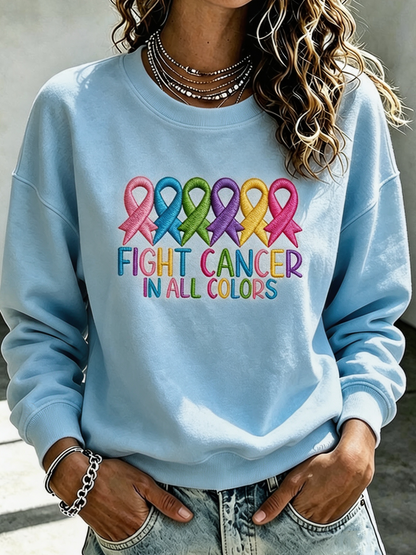 Women'S Casual Cancer Promotion Month Multi Color Round Neck Top