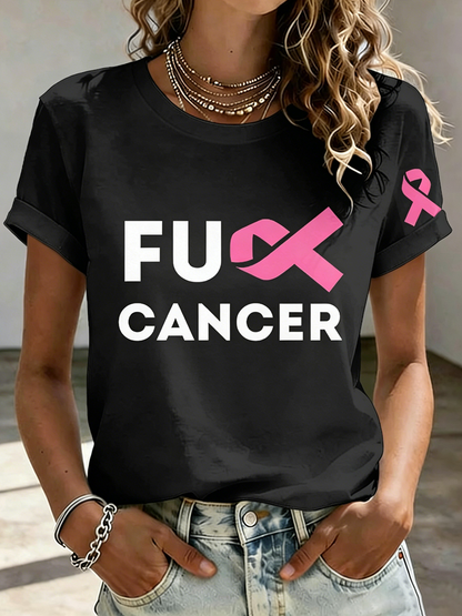 Pink Series Disease Health Awareness Public Welfare Printed Round Neck T-Shirt
