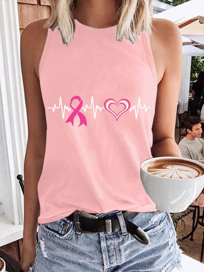 Women's Breast Cancer Awareness Print Crew Neck Tank Top