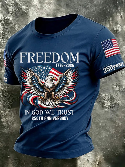 Men's USA 1776-2026 250th Anniversary Print Round Neck T-shirt