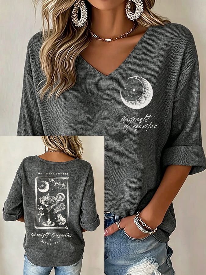 Women's Midnight Margaritas Print V Neck Top