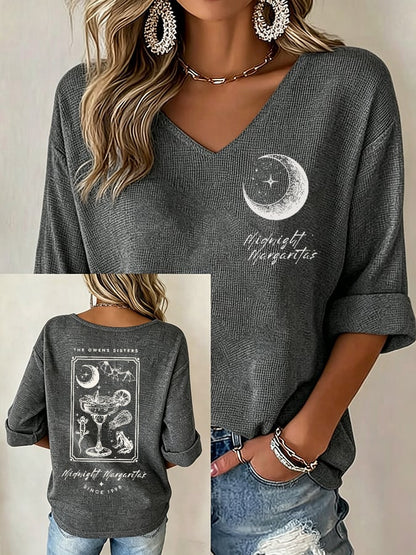 Women's Midnight Margaritas Print V Neck Top