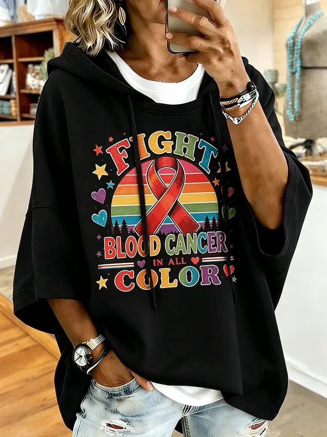 Women'S Blood Cancer Promotion Red Ribbon Printed Casual Hoodie