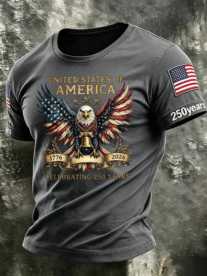 Men's America Flag 250th Anniversary Print Round Neck T-shirt