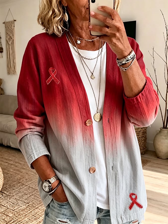 Women's Blood Cancer Leisure Print Flower Cardigan