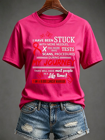 Women'S Blood Cancer Red Ribbon Health Awareness Round Neck T-Shirt