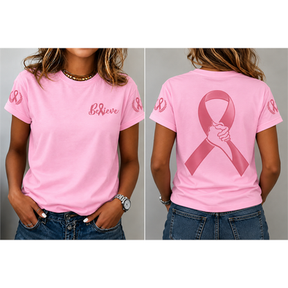 Women's"Believe"Breast Cancer Prevention and Awareness Casual T-shirt