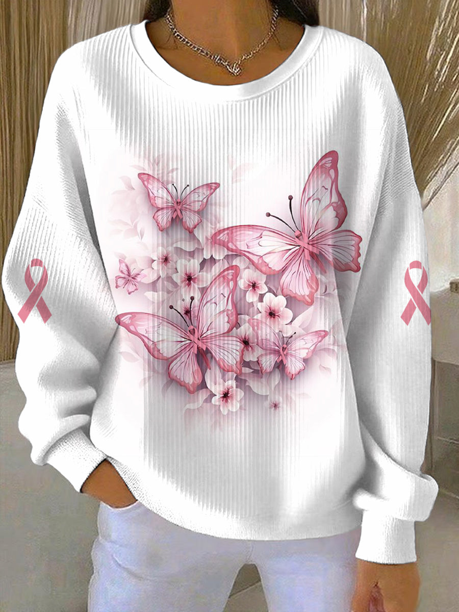 Women's Breast Cancer Pink Print Casual Sweatshirt