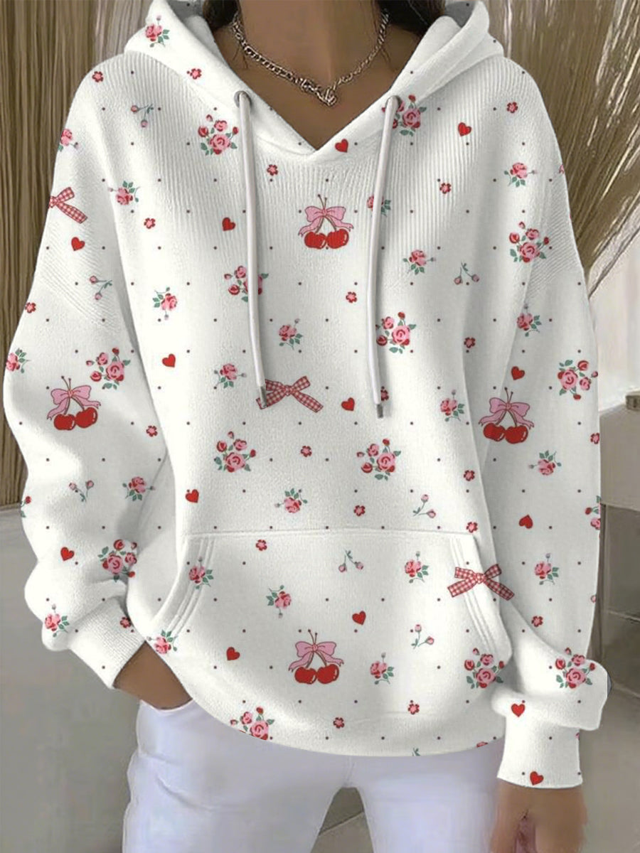 Women's Breast Cancer Pink Print Casual Hoodie