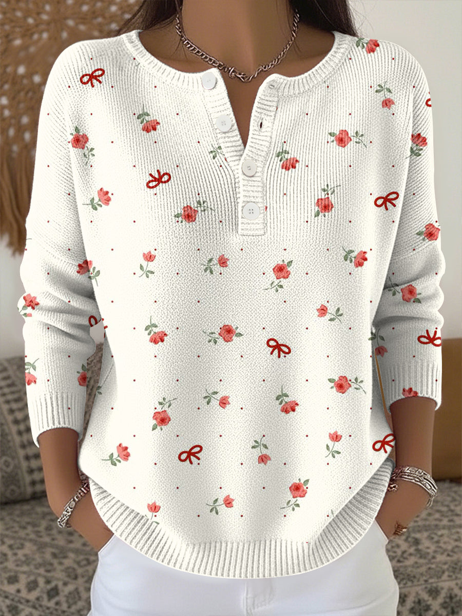 Women's Breast Cancer Pink Flowers Print Knit Top