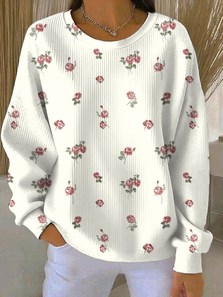 Women's Breast Cancer Pink Flowers Print Casual Sweatshirt