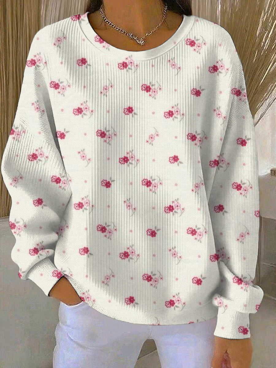 Women's Breast Cancer Pink Flowers Print Casual Sweatshirt