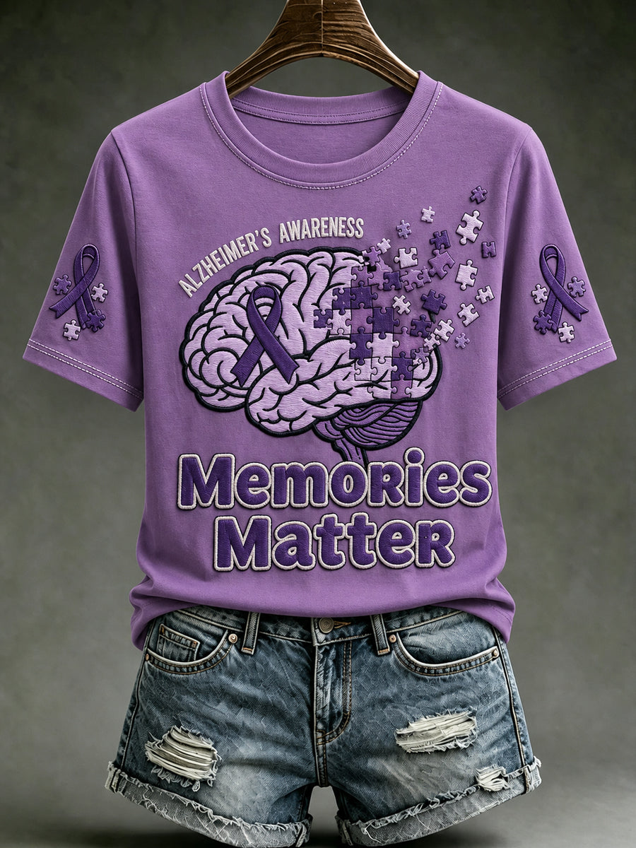 Women's Alzheimer's Awareness Dementia Support Purple Ribbon Print Short Sleeve T-shirt