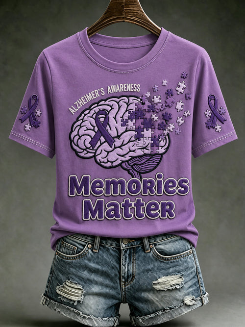 Women's Alzheimer's Awareness Dementia Support Purple Ribbon Print Short Sleeve T-shirt