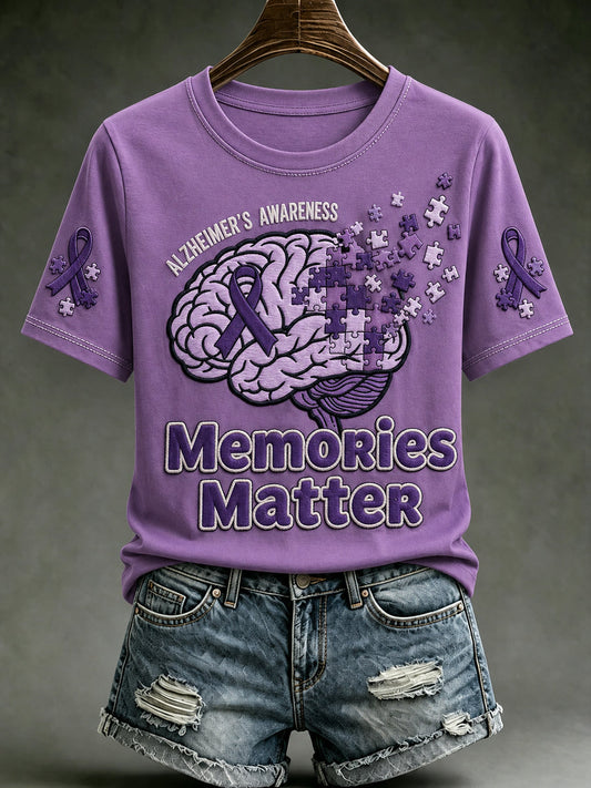 Women's Alzheimer's Awareness Dementia Support Purple Ribbon Print Short Sleeve T-shirt