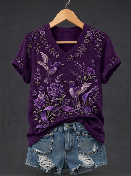 Women's Alzheimer's Awareness Printed V-neck T-shirt