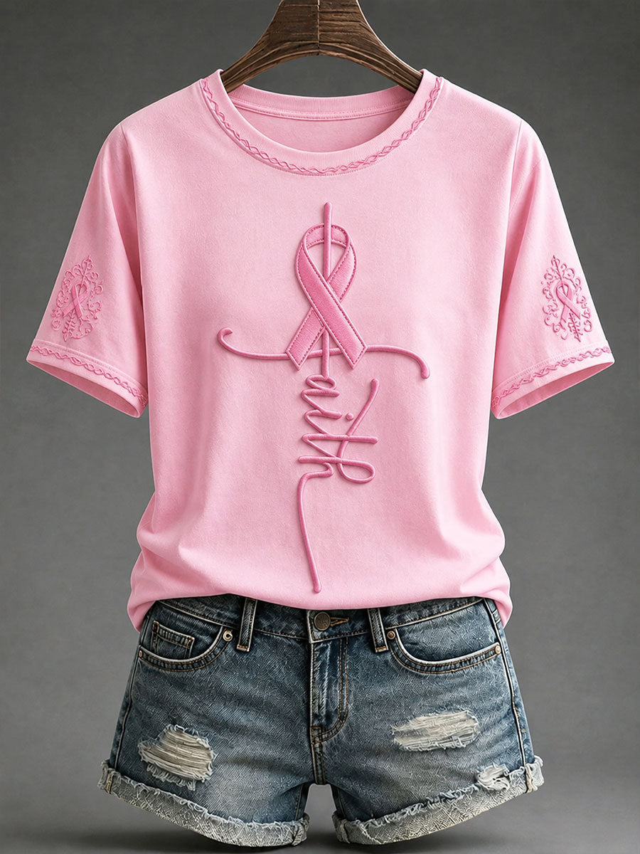 Women's Faith Breast Cancer Prevention and Awareness Casual T-shirt